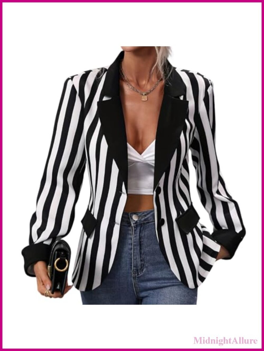 Women's Striped Blazer Long Sleeve Open Front Work Office Jacket